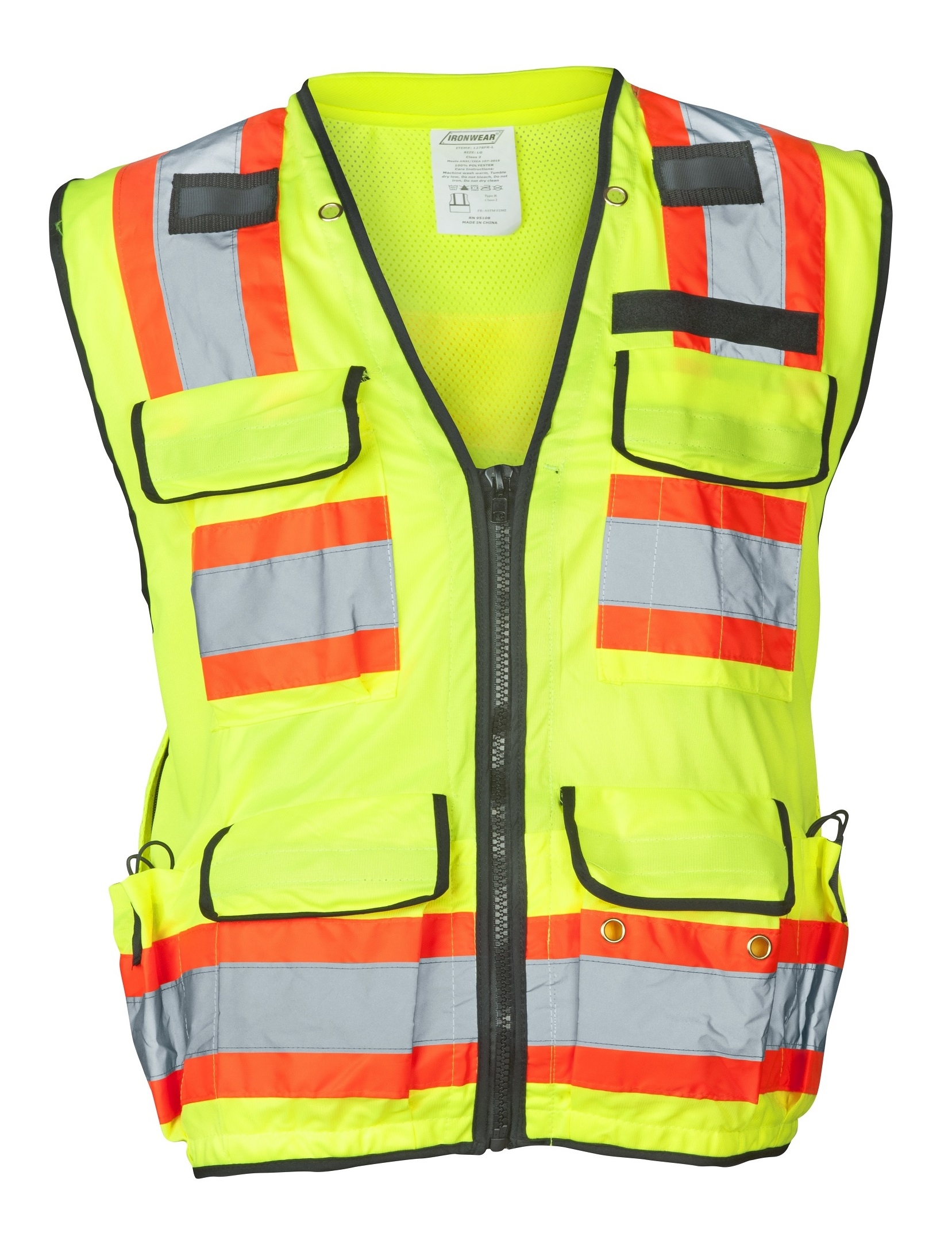 Surveyor Vest, Class 2 Premium Flame Retardant Surveyor Vest, Lime -  Ironwear 1278FR