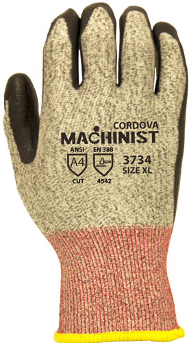 Cordova 3734 Machinist Cut Resistant Gloves, HPPE/Glass Fiber Shell, Palm Coated - Dozen Pair